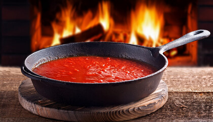 Tomato Sauce In Skillet Near Fireplace