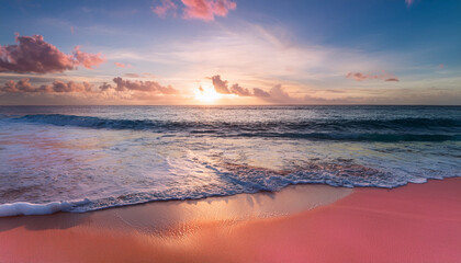 Pink Sand Beach Sunset Tropical Paradise Ocean Waves