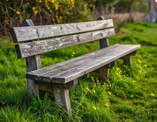 Fototapeta premium Rustic park bench nestled in verdant meadow