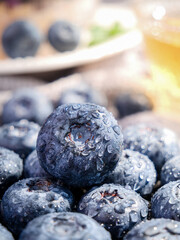Fresh Organic Blueberries with Water Droplets - Healthy Natural Berry Fruit Background