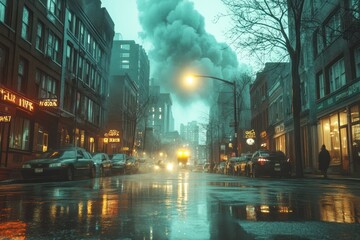 Individuals in panic during loud air raid siren alert