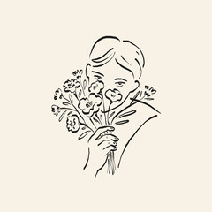 Botanical drawing. Minimal plant logo, botanical graphic sketch drawing,  meadow greenery, leaf and blooming flower abstract sketch element collection, rustic branch. Trendy tiny tattoo design, floral