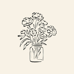 Botanical drawing. Minimal plant logo, botanical graphic sketch drawing,  meadow greenery, leaf and blooming flower abstract sketch element collection, rustic branch. Trendy tiny tattoo design, floral