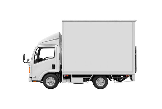 Empty side view white 4 wheel delivery mini truck isolated