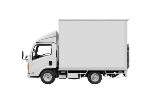 Empty side view white 4 wheel delivery mini truck isolated