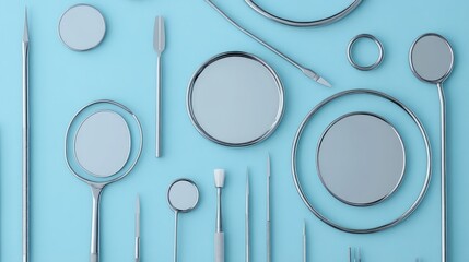 Sleek Dental Instruments on Pastel Blue: Minimalist Flatlay