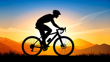 Naklejka premium _Silhouette of cyclist riding bicycle, fitness lifestyle
