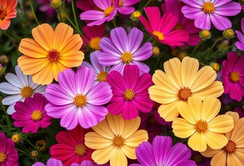 Fototapeta premium Vibrant cosmos flowers in diverse colors, close-up, bloom, texture