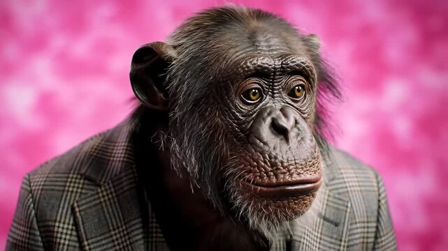 Close-up of a chimpanzee wearing a suit