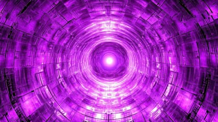 Abstract Purple Tunnel: Futuristic Perspective with Bright Light at End