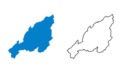 Map of the state of Nagaland, India. Map with detailed outlines and blue silhouettes