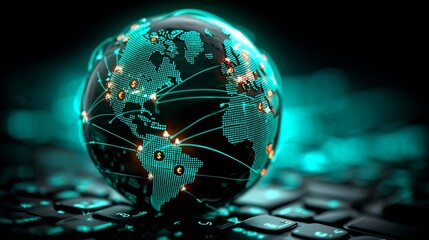 Glowing digital earth on keyboard representing global connectivity in technology