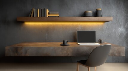 Fototapeta premium Modern workspace essentials, desk, laptop, and lamp for enhanced productivity a