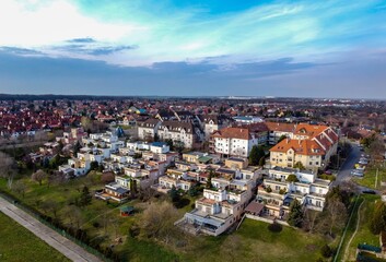 Naklejka premium Aerial view of Dunaújváros skyline with Bagolyvár and Danube 