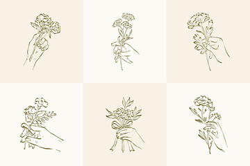 Botanical, Minimal plant flower, hand drawn sketch drawing,  vector illustration
