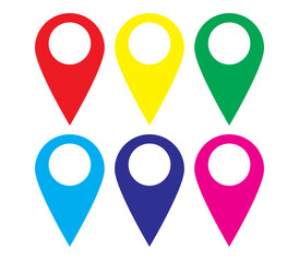 Map Location Pin Icons Set Colorful Markers Red Yellow Green Blue Purple Pink Vector PNG Transparent Background GPS Navigation Pointer Symbol Design Element Clipart Illustration for App and Map