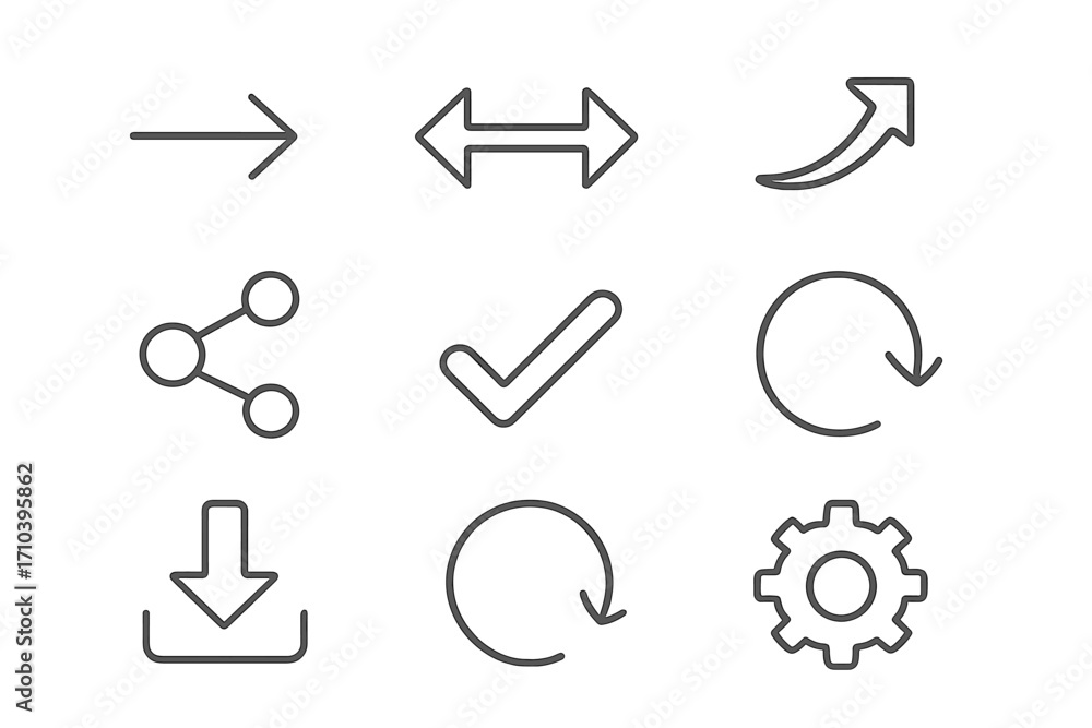 Fototapete web and mobile action icon set. includes essential ui elements like download, share, settings, refre