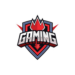 Gaming Logo Shield Crown Arrow Red Blue Design