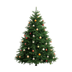 Fototapeta premium Decorated Christmas Tree with Ornaments and Frosted Branches isolated on a transparent background holiday
