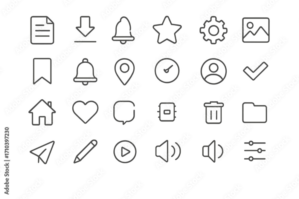 Poster thin line icon set for user interface design. vector symbols for web and mobile apps. includes home,