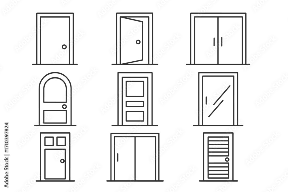 Aufkleber door thin line icon set. collection of various entrance and exit symbols for architecture and interi