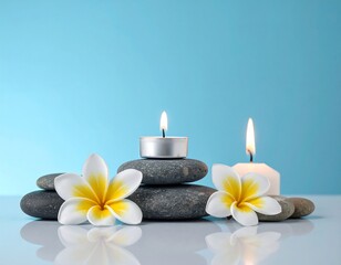 Peaceful scene with candles and flowers