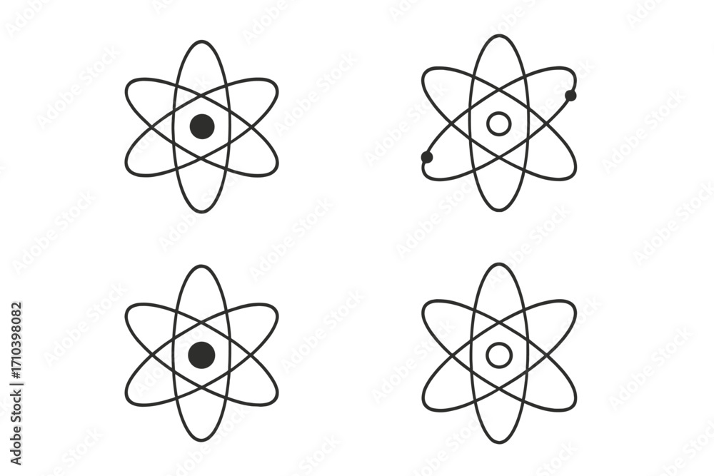 Fototapete atom icon set science symbol. vector collection of simple linear atomic models with nucleus and elec