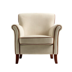 Cream-colored upholstered armchair with dark trim