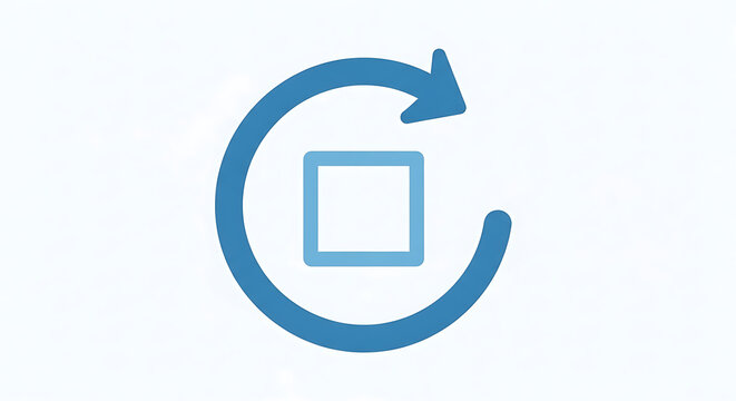 Twotone blue refresh arrow icon with light blue square outline modern graphic design element.