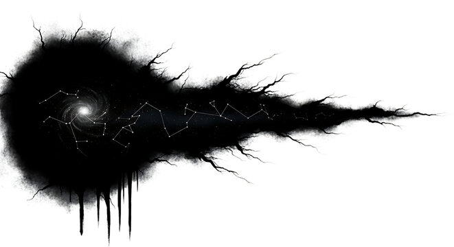 A cosmic horror emerges from the void, its inky tendrils reaching out from a swirling vortex of stars, a chilling reminder of the unknown terrors lurking in the vast expanse of space, isolated on tran