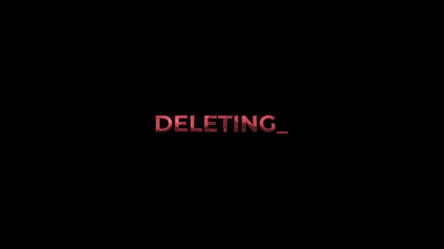 Word deleting in red font on a black background. Suitable for presentations, editing software tutorials, graphic design concepts, and technology themes. 4k alpha