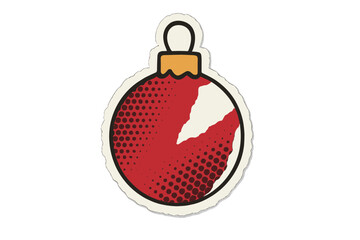 Christmas tree bauble decoration with torn paper collage effect, halftone dots design, cut-out magazine style sticker, festive holiday ornament vector cartoon illustration