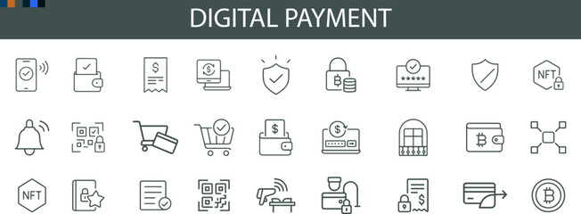 Digital Payment Icon Set for Mobile Transactions, E-Commerce, and Fintech UI Design