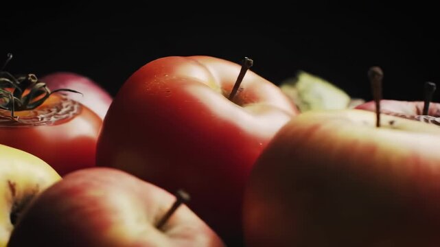Close-up of rotten tomatoes and apples