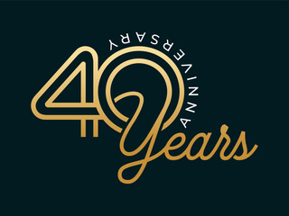 40 Years Anniversary design vector illustration. Unique 40 years logo design template. In gold color