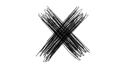 A handdrawn black cross isolated on transparent background, created with thick lines and a rough texture, perfect for adding a touch of edgy, urban style to any design or project, or as a simple marke
