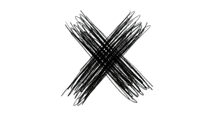 A handdrawn black cross isolated on transparent background, created with thick lines and a rough texture, perfect for adding a touch of edgy, urban style to any design or project, or as a simple marke