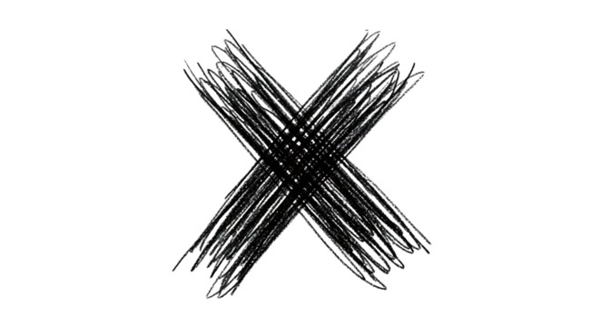 A handdrawn black cross isolated on transparent background, created with thick lines and a rough texture, perfect for adding a touch of edgy, urban style to any design or project, or as a simple marke