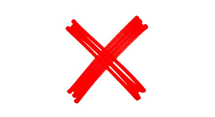 A bold red x mark, created with thick brushstrokes, stands out against the transparent background, conveying a sense of cancellation, error, or prohibition isolated on transparent background