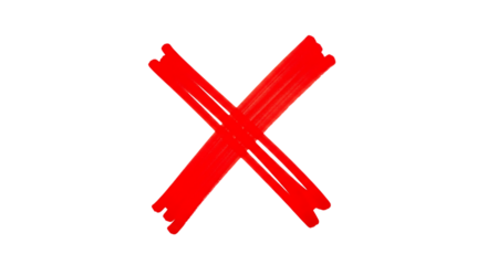 A bold red x mark, created with thick brushstrokes, stands out against the transparent background, conveying a sense of cancellation, error, or prohibition isolated on transparent background
