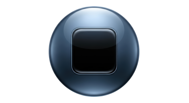 Isolated square stop button with blue border for modern user interface or application