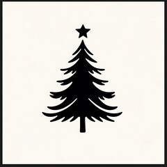 Obraz premium Minimalist Black Christmas Tree with Star Silhouette on White Background