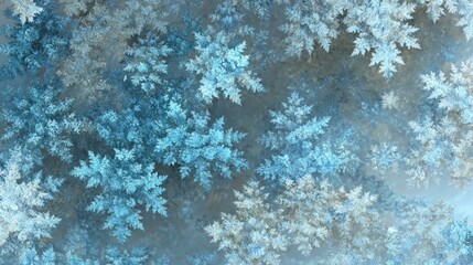 An abstract image depicting a multitude of intricate, light-blue and grey snowflake-like forms, densely packed and overlapping, creating a visually complex, wintery scene with a soft, hazy effect