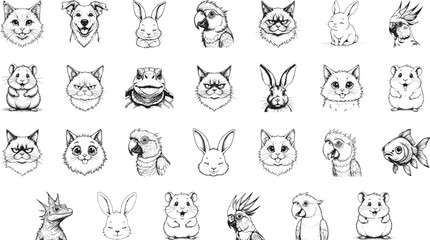 Animal Portrait Collection: A curated collection of animal portraits in a cohesive, elegant, monochrome style. Each piece embodies distinct character and charm.