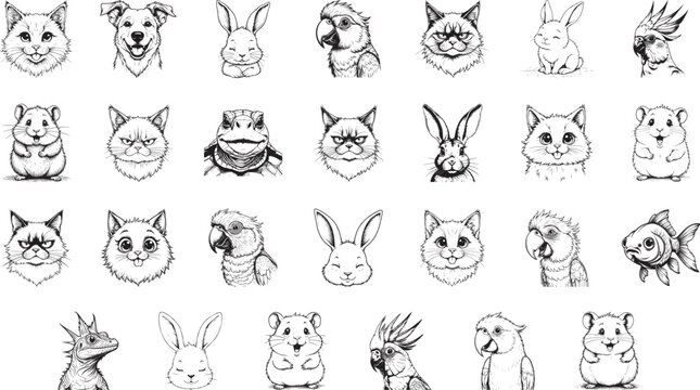 Animal Portrait Collection: A curated collection of animal portraits in a cohesive, elegant, monochrome style. Each piece embodies distinct character and charm.