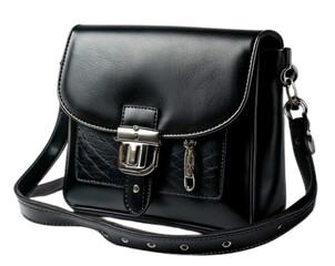 Chic Black Crossbody Bag with Metallic Accents PNG