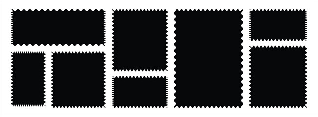 Collection of zig zag edge black rectangle shape. Scallop edge shape, Geometric zig zag wavy stickers. Black graphic design elements for decoration vector illustration.