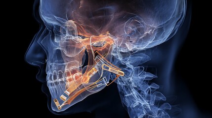 Jaw implant surgery tmj anatomy human skull medical illustration facial reconstruction maxillofacial surgery