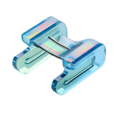 Light-blue, translucent, plastic fastener, shaped like a doubled "U