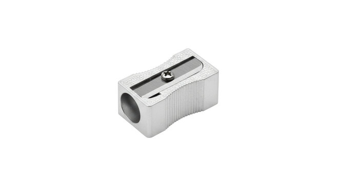 Isolated pencil sharpener for office or school, metal drawing tool for sharpening pencils